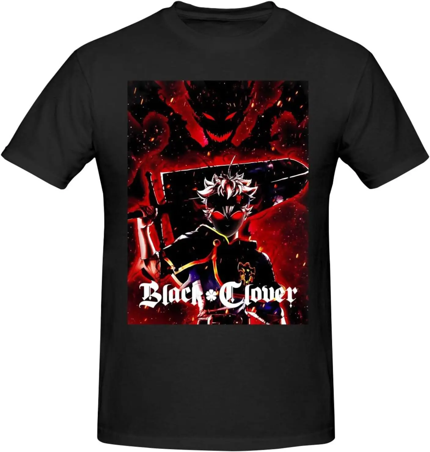 Black Anime Clover Shirt Men's Custom Breathable Cotton Short-Sleeved Tshirt Fashion Crew Neck Tees Tops Black