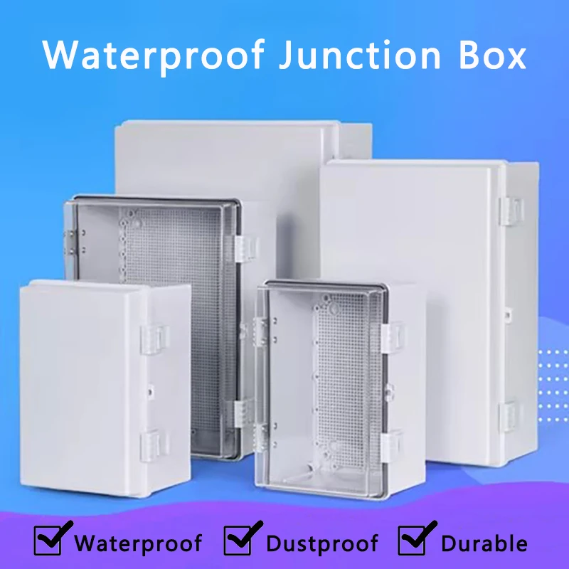 Caja de proyectos electrónicos para exteriores IP66, caja con bisagra para instrumentos, cubierta gris/transparente, caja de jugo impermeable de plástico ABS