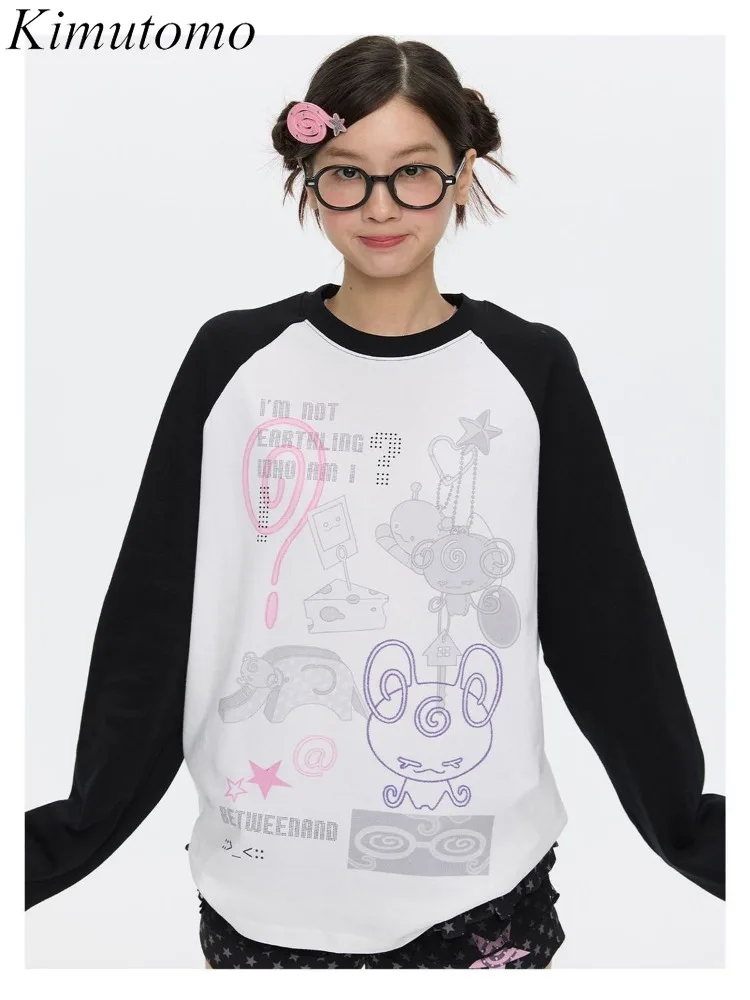 

Kimutomo Y2k Aesthetic T Shirts Women Cartoon Printed Funny Loose Long Sleeve Vintage Cute Grunge Tops Female Harajuku Tee