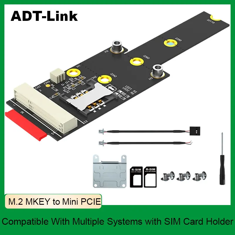 ADT-Link M.2 M-KEY to Mini PCI-E With SIM Card Adapter Mini PCI-E to M.2 Compatible With Multiple Systems with SIM Card Holder