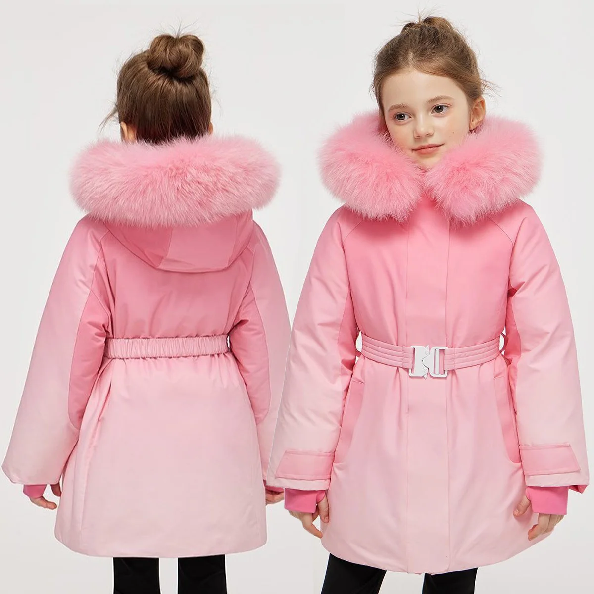 

-20 ° Пуховики для девочек, новинка 2024, зимние куртки принцессы, детская верхняя одежда средней длины с хлопковой подкладкой, детское модное пальто с капюшоном