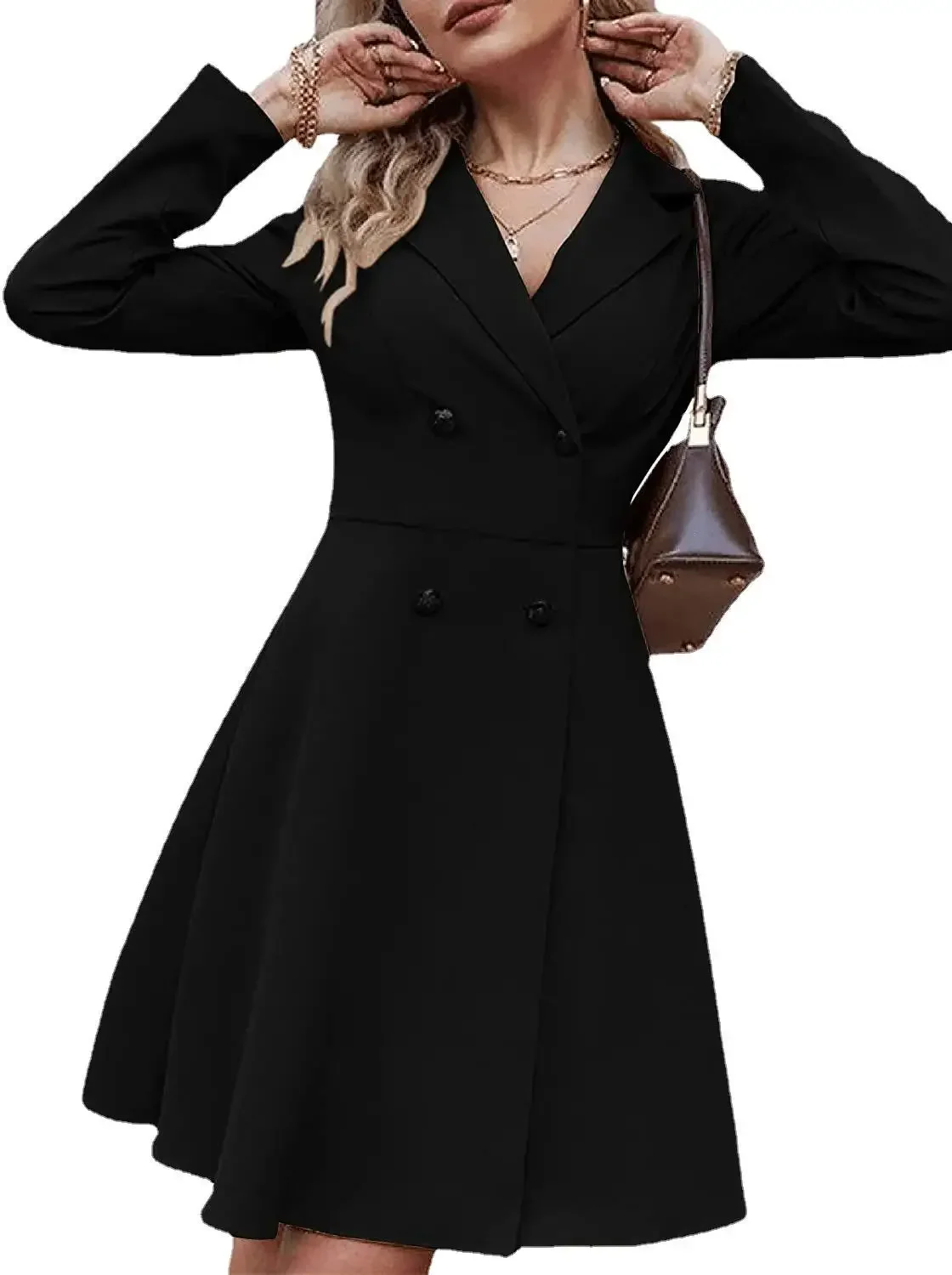 Women Trench Double Breasted Button Solid Color Coats Turn Down Collar Pockets Office Ladies Slim Fit Flounced Edge 2023