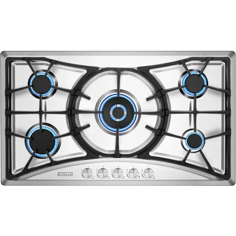 Empava 36 in. Gas Stove Cooktop with 5 Italy Sabaf Sealed Burners NG/LPG Convertible in Stainless Steel EMPV-36GC22, 36 Inch