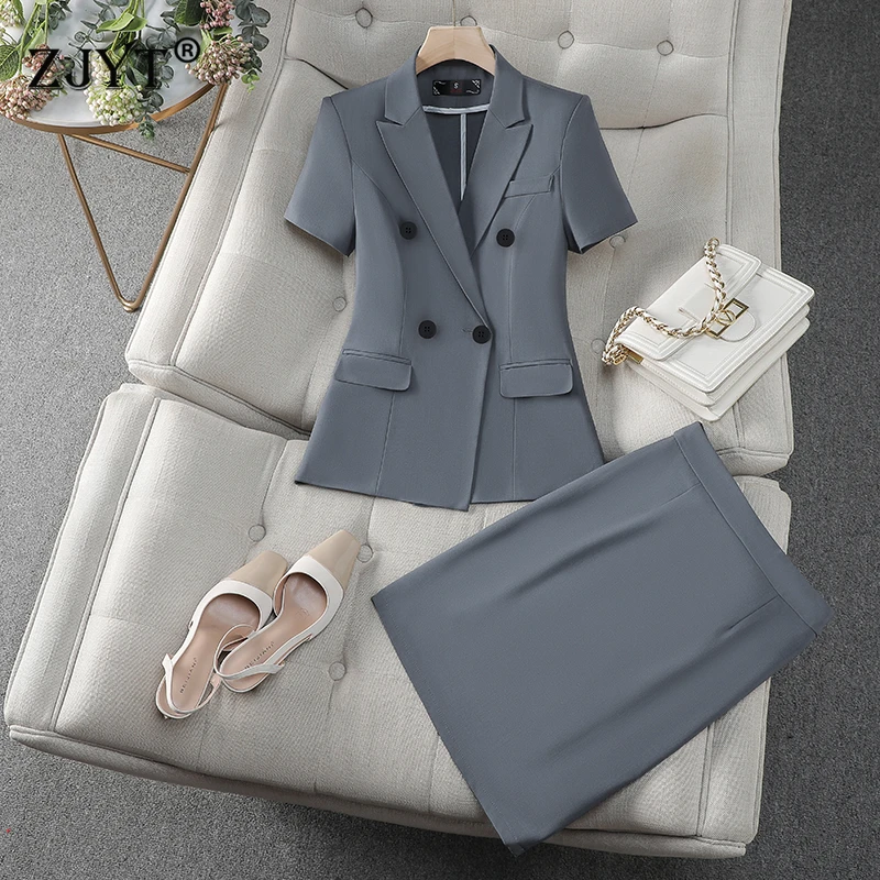 Ensemble tailleur élégant ZJYT pour femme avec jupe, 2 pièces assorties, nouvelle collection été 2026, tenue de travail formelle pour femme