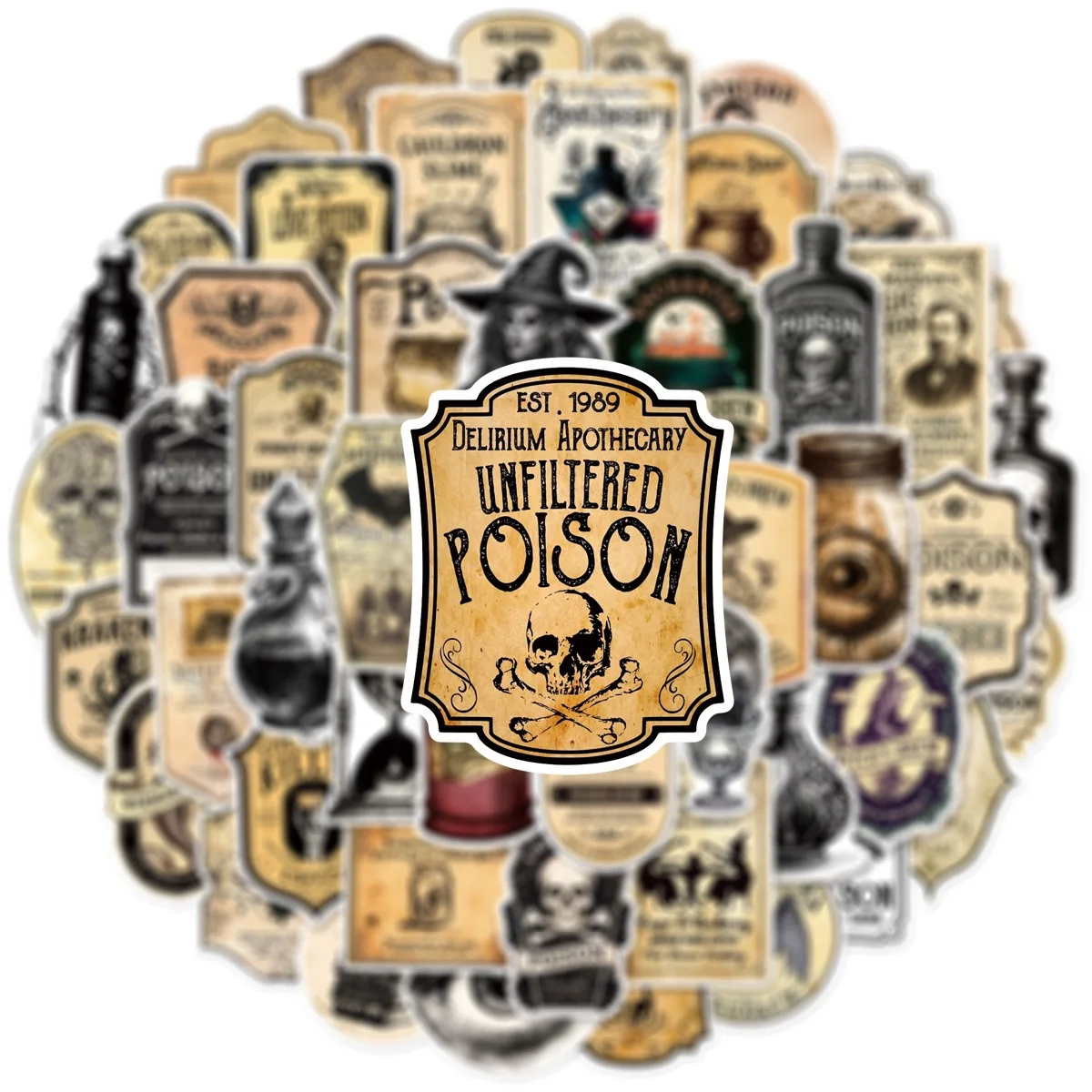 10/50 قطعة خمر جرعة سحرية ملصقات للتسمية الرعب الساحرة هالوين ملصق الزخرفية زجاجة نافذة دفتر ملصق الشارات لعبة