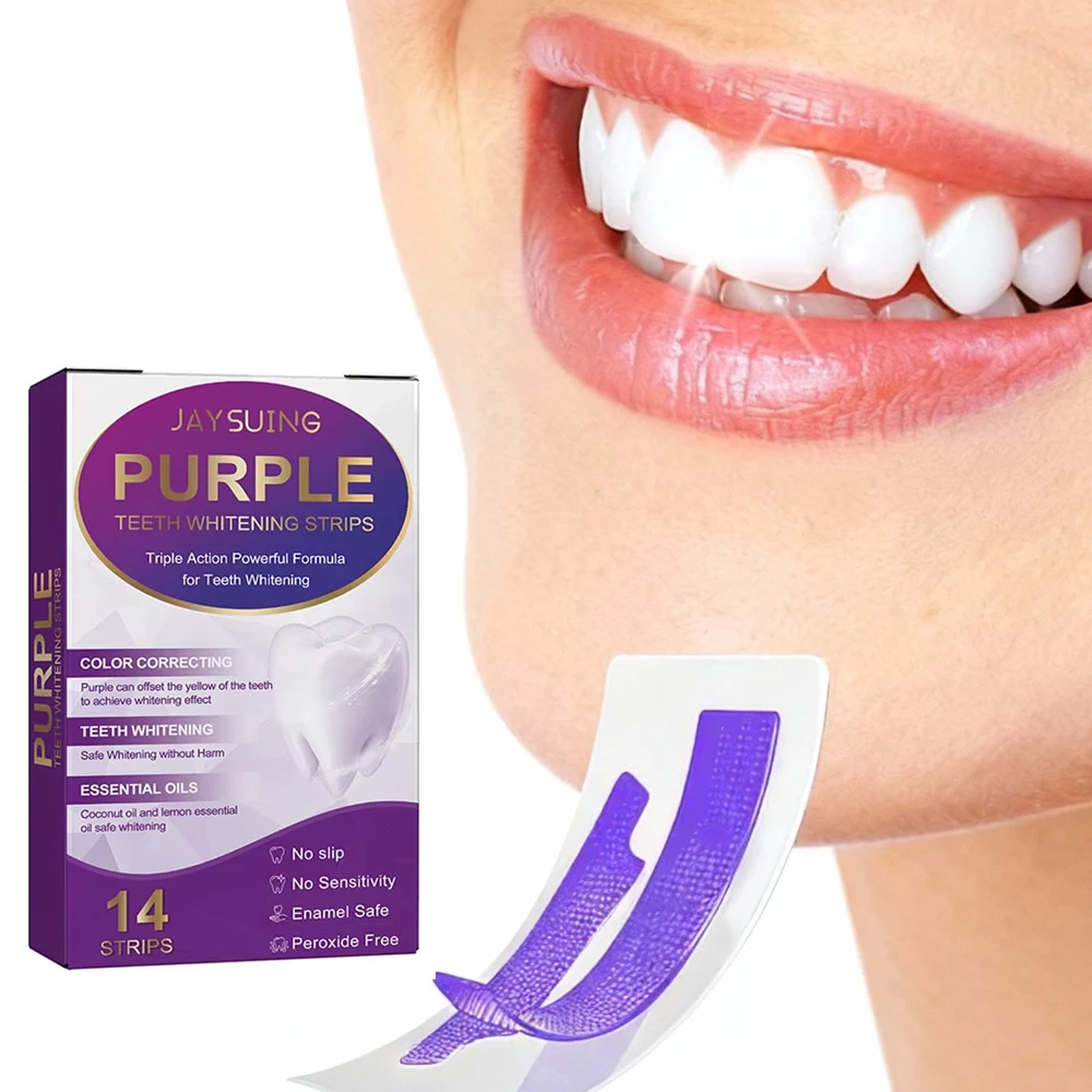 Teeth Bleaching Strip Purple Dental Cleaning Whitener Veneers Oral Hygiene Care Brightening Tooth Whitening Gel Strips 7 Pair