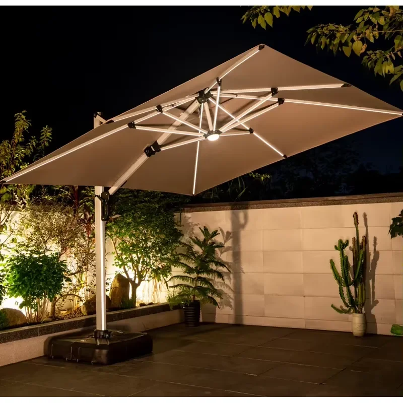 [Unique in Market]Latest Design Double Diagonal Pull Rod Outdoor Umbrella Solar USB Port Garden Hotel Patio Parasol Resell
