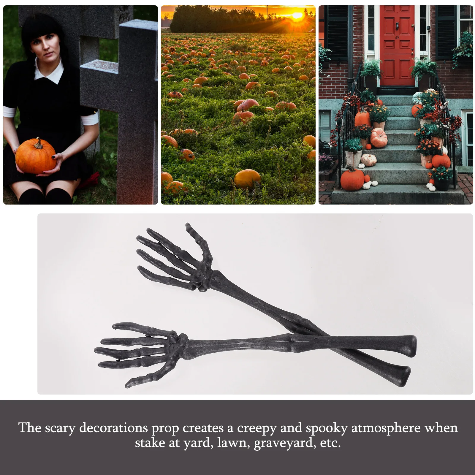

1 Pair Hands Stake Halloween Horror Garden Decoration Realistic Glowing Skull Arms Yard Outdoor Party Prop
