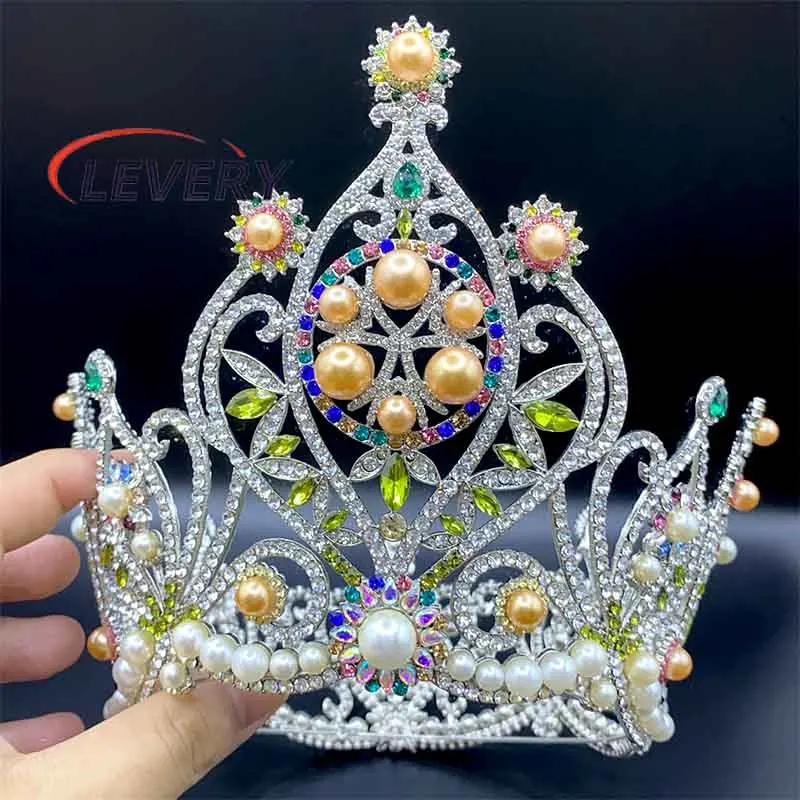 Levery Design  2023 Miss earth Crown Brida Crystal Round Crown for Wedding Hair Accessories Bride Headdress for Pageant Fans