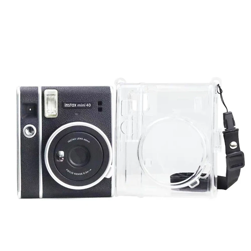 Protective Crystal Case Transparent Clear Cover for Fujifilm instax mini 40 mini40 Instant Film Camera Bag Shell with Neck Strap