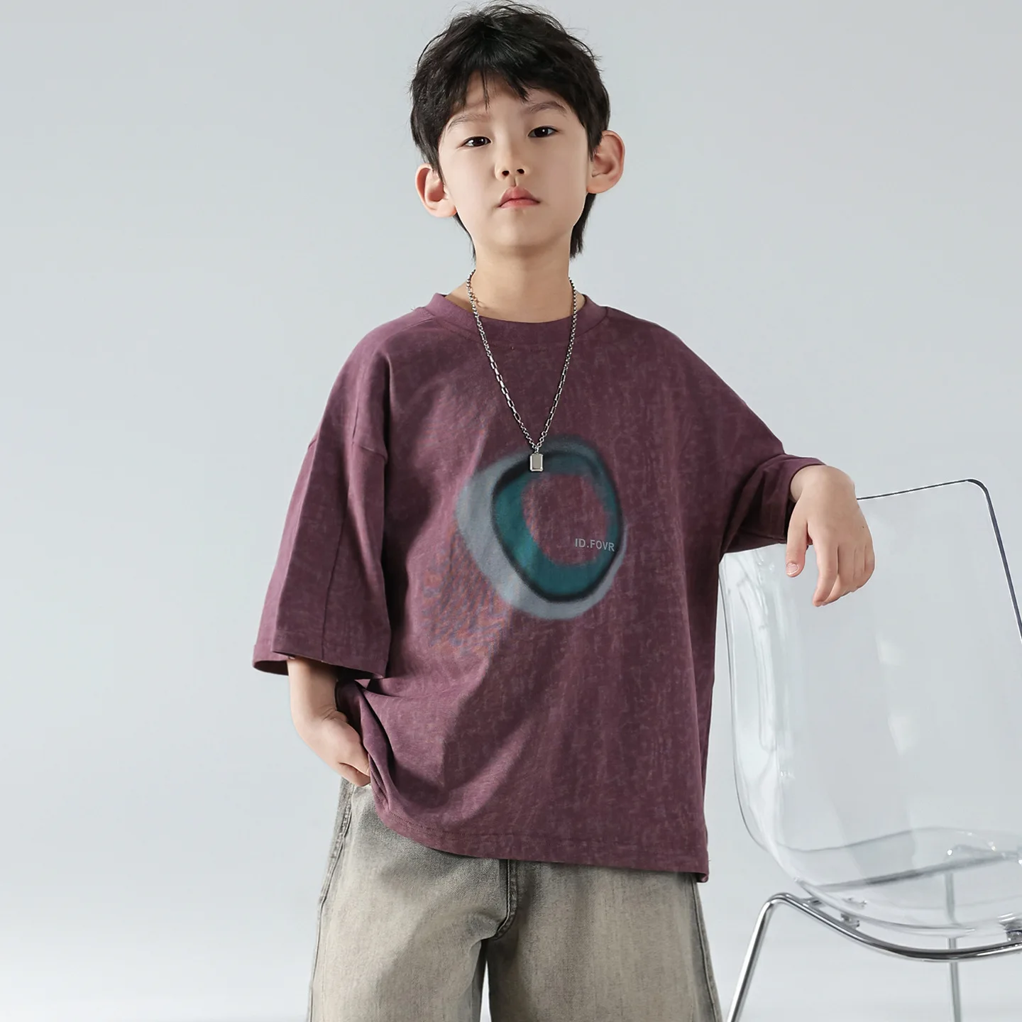 

Boys' Summer Short Sleeved Set Children's Summer Korean Version 2025 New Retro Fashion Wide Leg Denim Shorts