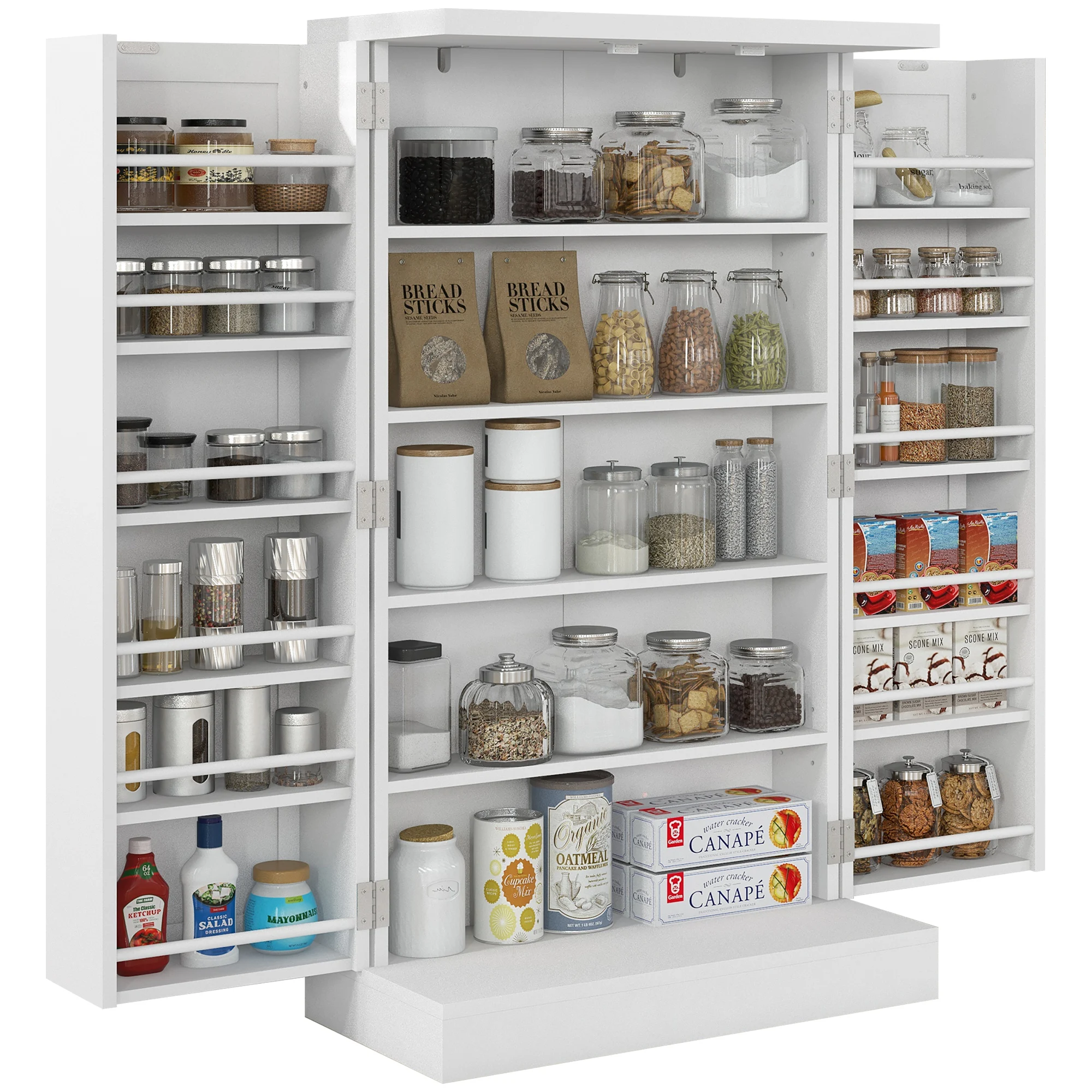 Armoire de garde-manger de cuisine avec 2 portes 16 étagères Armoire moderne avec étagères réglables 60X30X104 cm Blanc