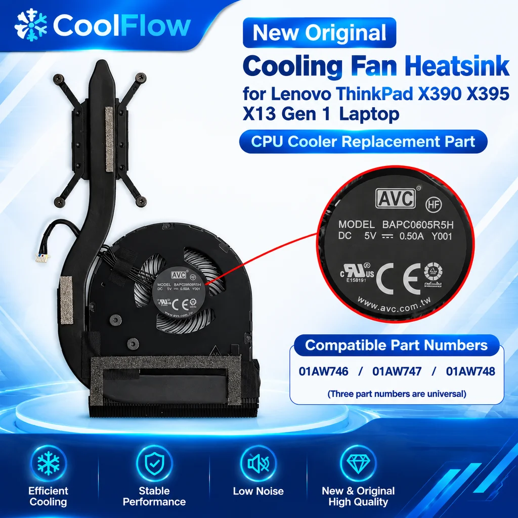 New Original Laptop CPU Cooling Fan For Lenovo ThinkPad X390 X395 X13 Gen1 FRU 01AW746 01AW747 01AW748 Notebook Cooler Replaceme