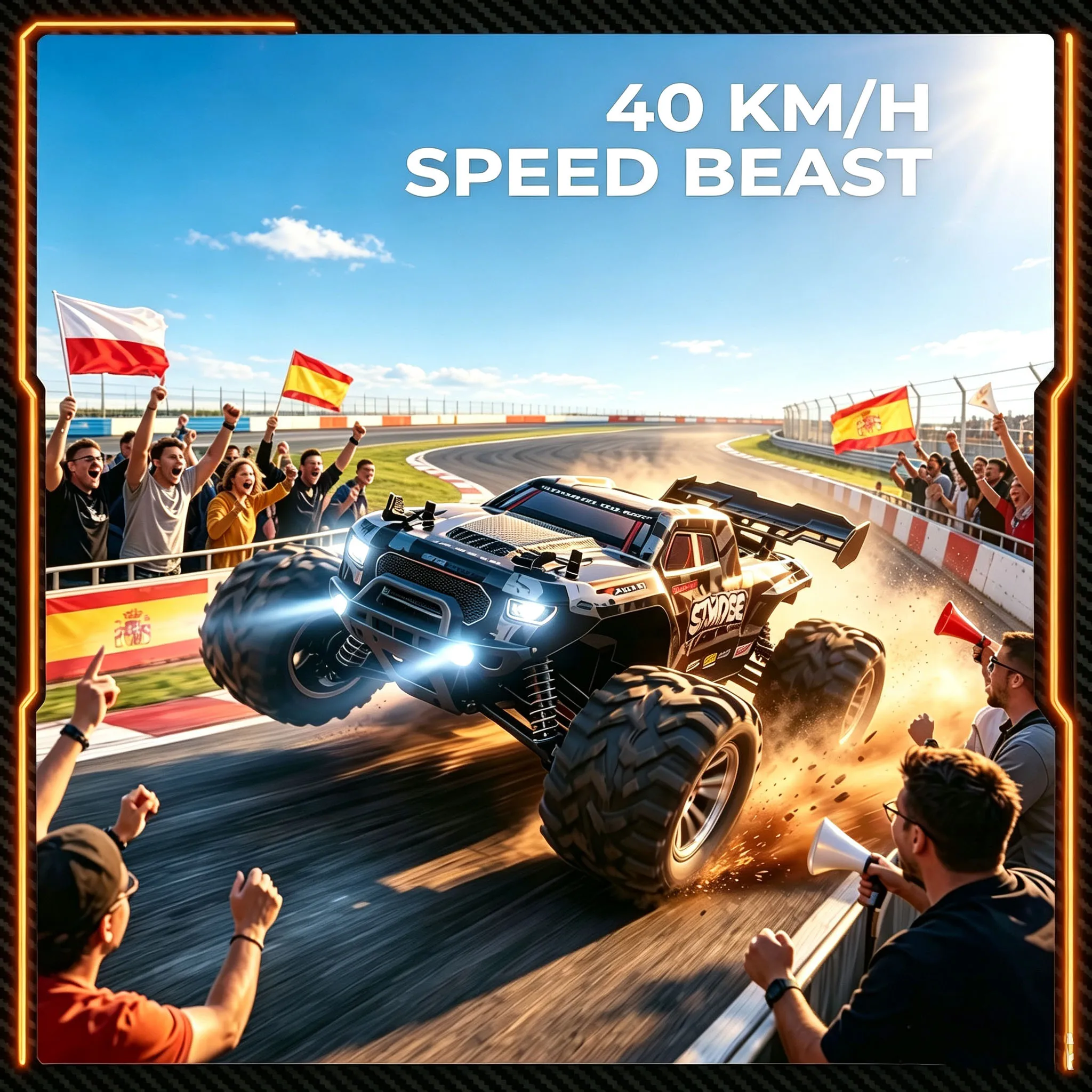 RC Auto Monster Truck 1:16 40KM/H Geländewagen, Modulare Sicherheitsbatterie, LED-Lichter, RC390 Hochgeschwindigkeitsmotor, 2.4G Fernbedienung für Kinder & RC-Fanatiker