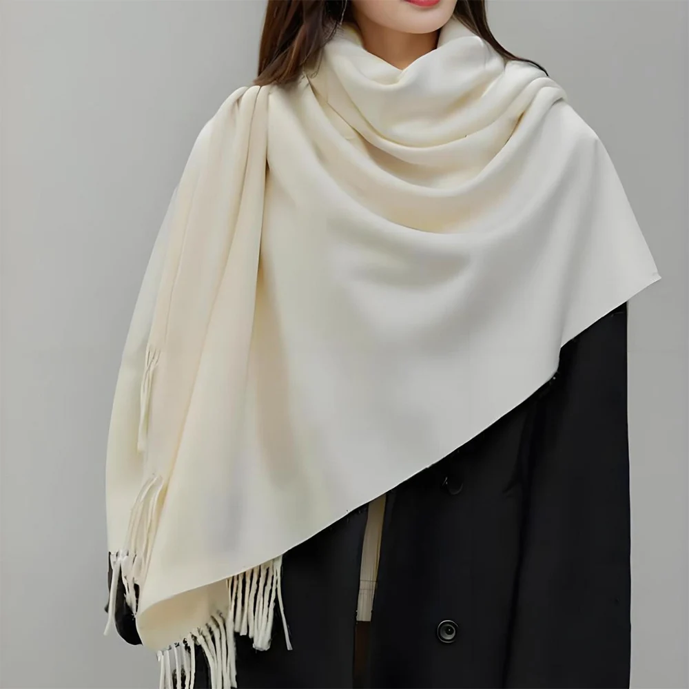 Imitation Cashmere Scarf Outdoor Windproof Hijabs Shawls Long Tassel Scarves Solid Color Thick Pashmina Bandana Head Scarf