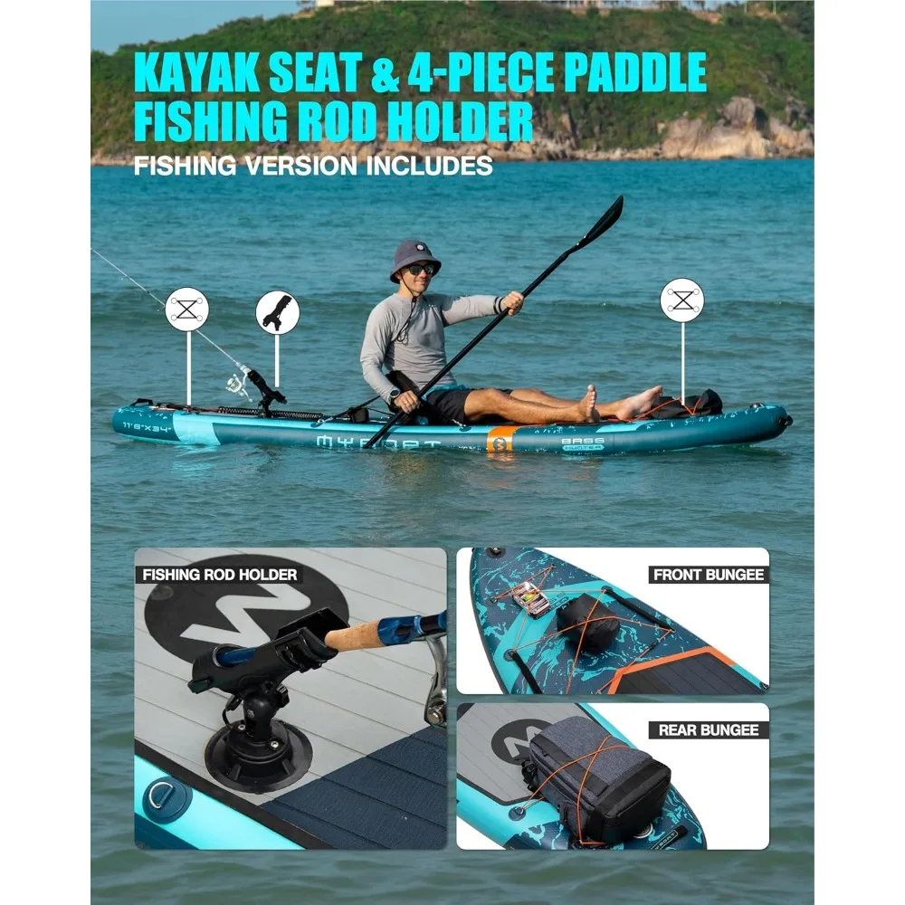 Tabla de Paddle inflable Extra ancha, 11 '6 "× 34" × 6 ", tabla de Paddle Stand Up para pesca, tabla de Sup con 3 aletas extraíbles