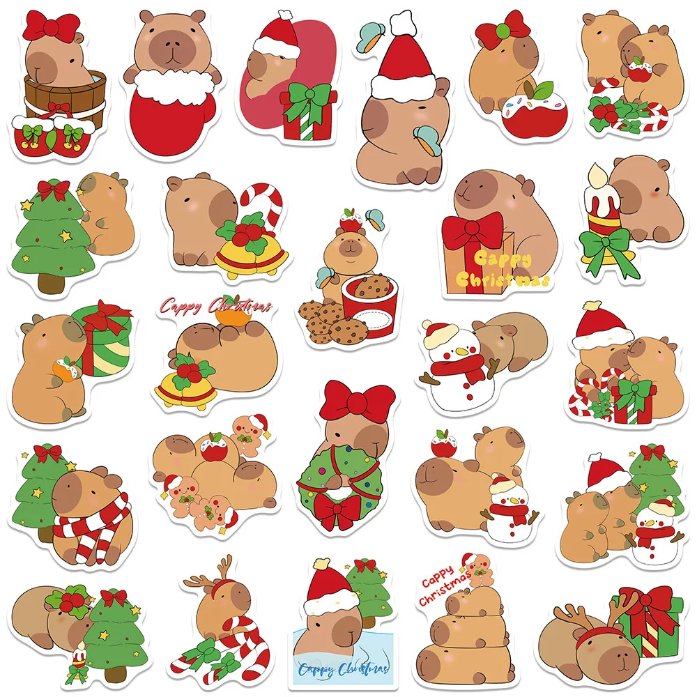 10/50PCS Kerst Capybara Graffiti Stickers Leuke Dieren Cartoon Decal DIY Laptop Telefoon Gitaar Koelkast Cup Skateboard Kid speelgoed