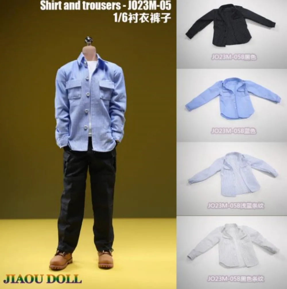 

1/6 Мужская солдатская повседневная рубашка с длинными рукавами JO23M-05 Мужская клетчатая рубашка в полоску Однотонные брюки Брюки F12-дюймовая фигурка