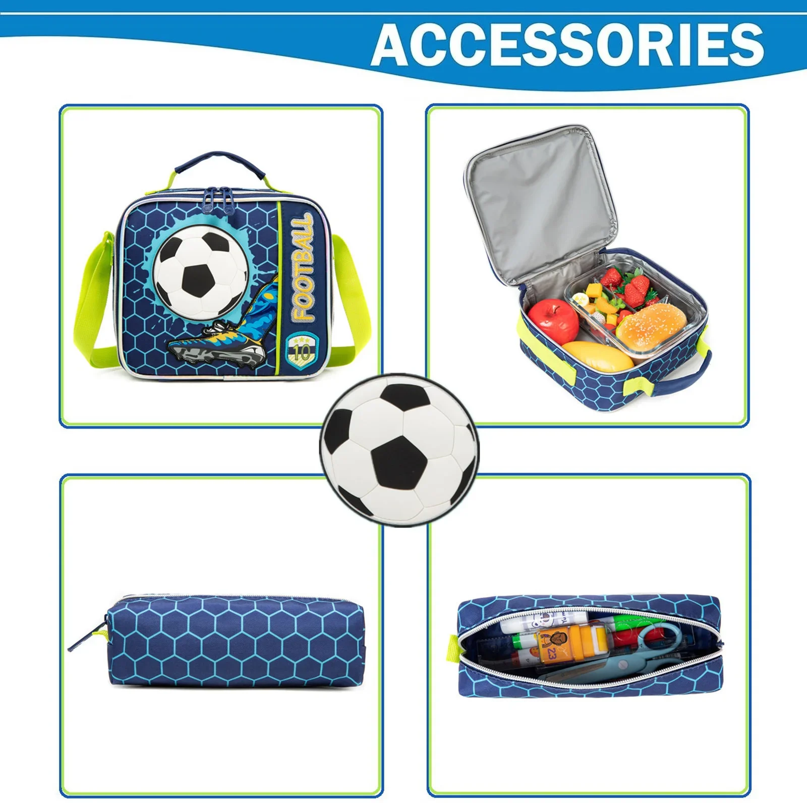 3PCS School Backpack for Boys Durable Elementary Student Backpack Large Capacity Bookbag Lightweight Mochila Back to School Bag