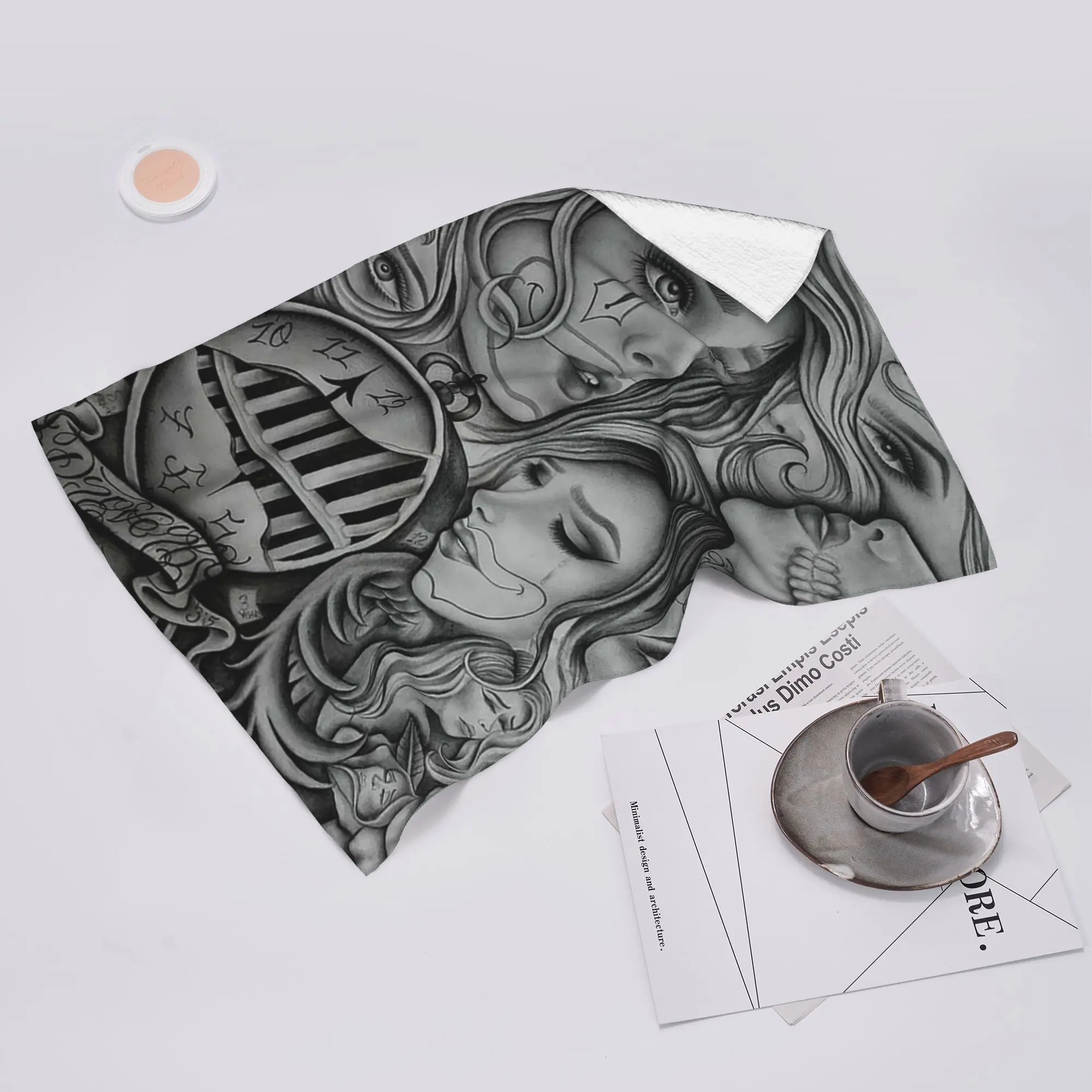 Custom Sad eyes chola clown , Chicano art , black and grey art Soft Face Towel Quick Dry Pool Bath Cotton Towels Breathable