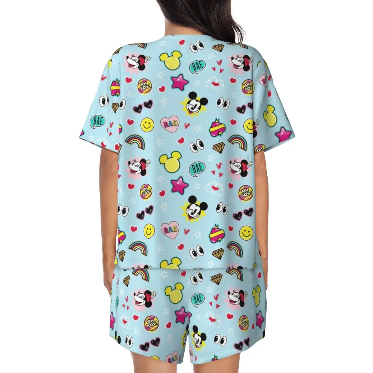 Custom Print Damen Minnie Mickey Mouse Cartoon Animation Pyjama Set Kurzarm 2-teilige Nachtwäsche Pjs Lounge-Sets