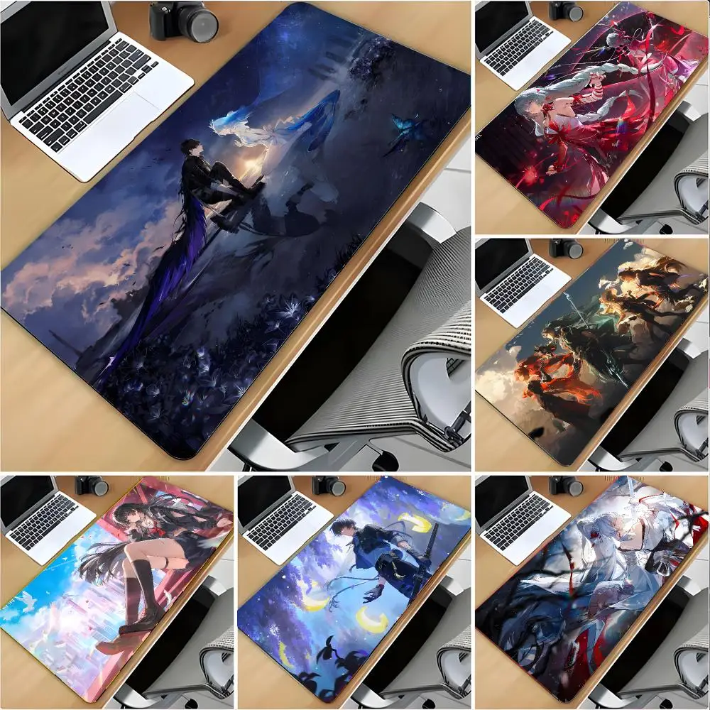 Action Game W-Wuthering Waves Mouse Pad Large Mouse Pad Desk Mat Non‑Slip Gaming Board Game Mat with Stitched Edges