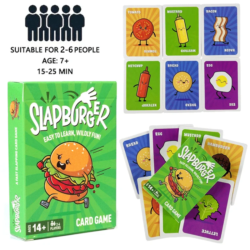 

54 шт., карточная игра Slapburger, семейная вечеринка, игра для 2-6 игроков, настольная игра, колода, настольная игра для детей и взрослых, подарки на день рождения