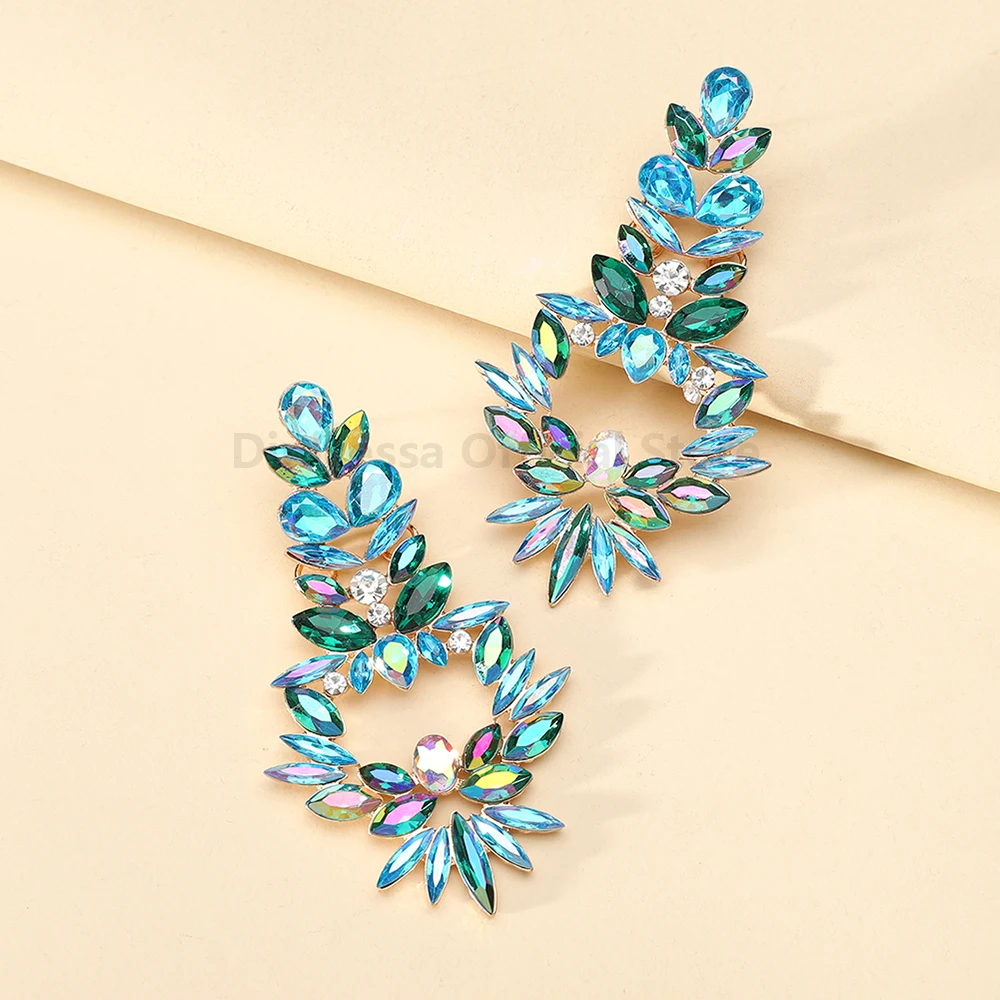 أقراط متدلية هندسية مثيرة للنساء ، متدلية مجوفة ، حجر راين ملون لامع ، مجوهرات أنيقة ، إكسسوارات فاخرة ، ديكور عصري