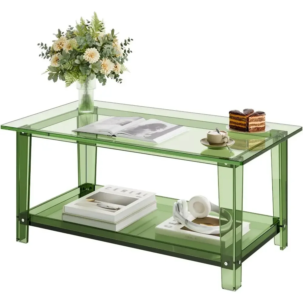 

Хит продаж: Зеленый двухуровневый акриловый журнальный столик с открытыми полками для гостиной, столовой и офиса