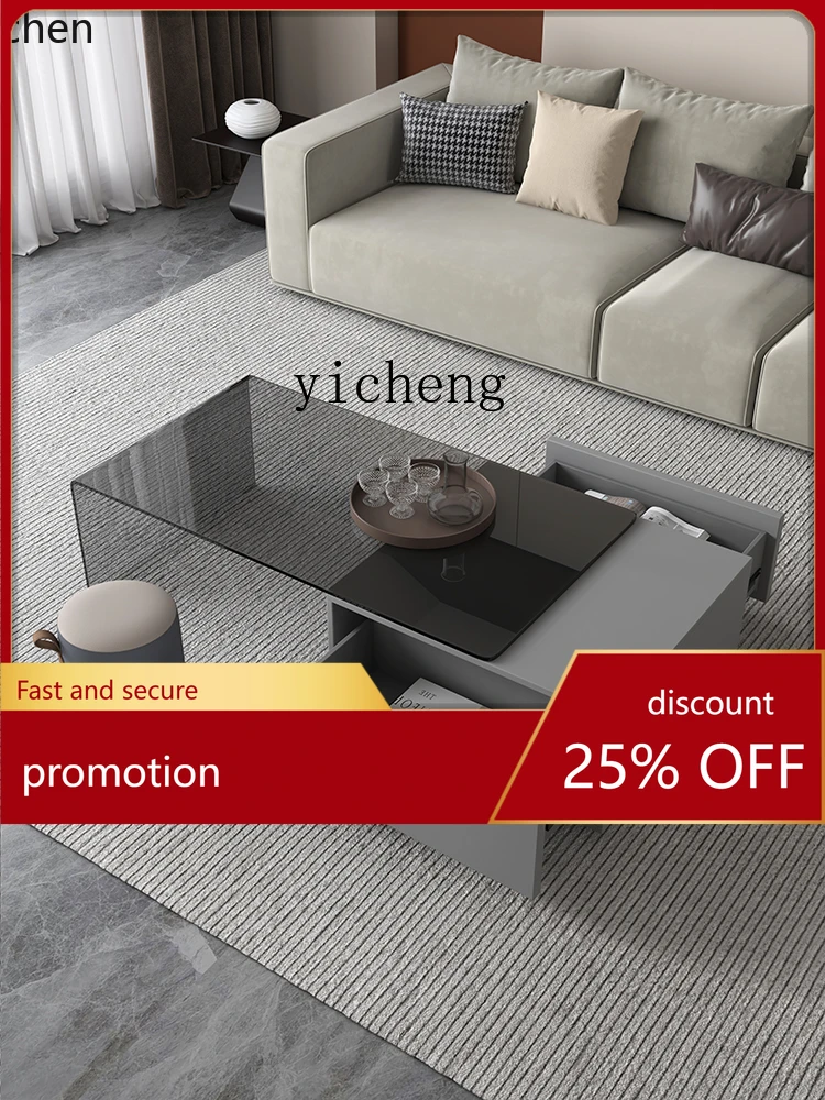 

YFY Small Apartment Living Room Home Retractable Coffee Table Solid Wood Oriented Strand Board Storage Tea Table