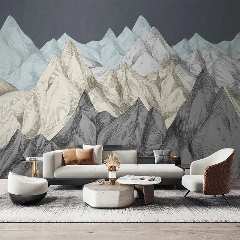 

MU8871 Modern simple and abstract lines mountain scenery living room TV sofa background wall painting wallpaper
