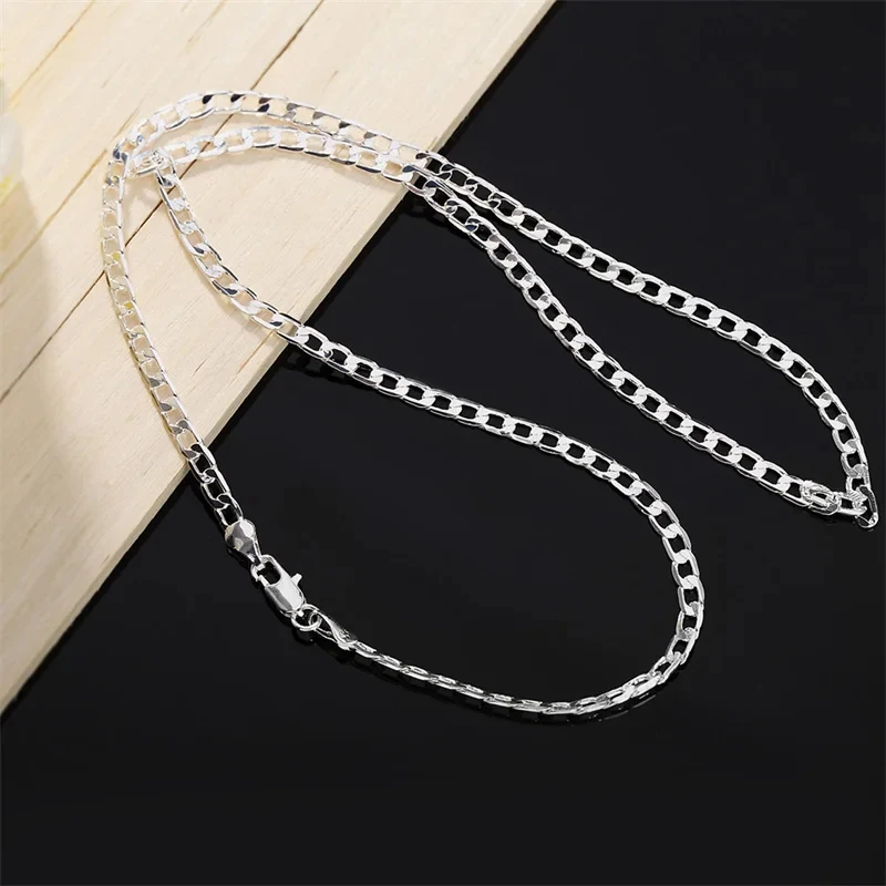 Men\'s 925 Sterling Silver Necklace 2/4/6/8/10/12MM 40-75cm Face Chain Necklace Lobster Clasp Men And Women Engagement Jewelry