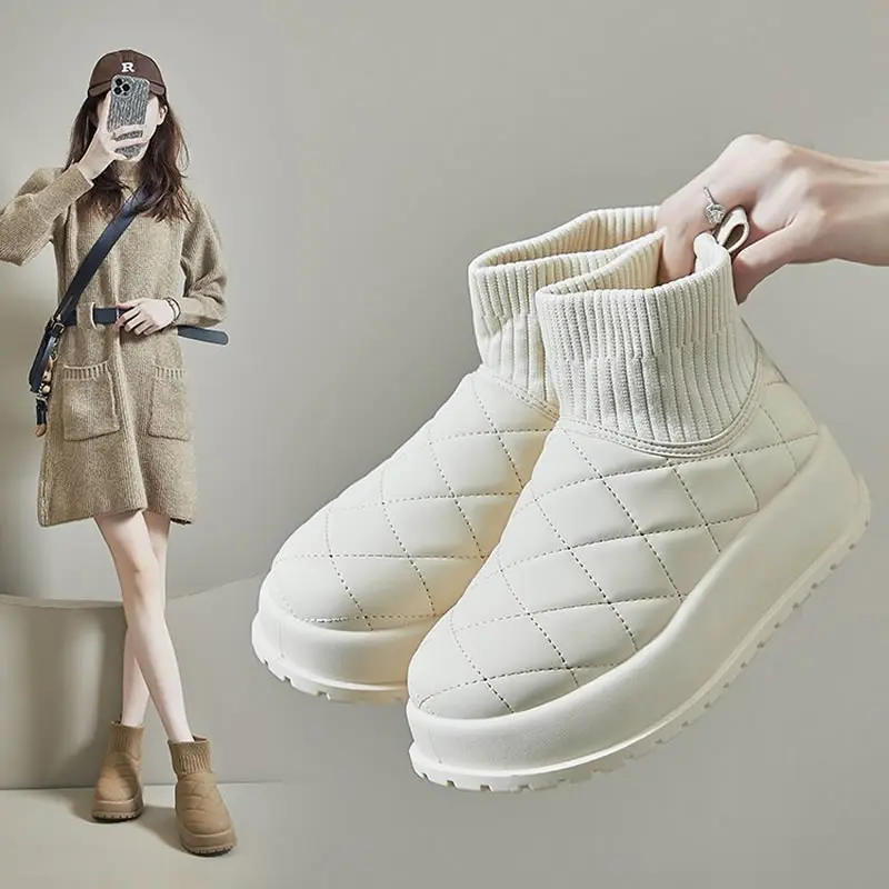 جديد أحذية الثلوج موضة الدافئة النساء التمهيد الشتاء المخملية حذاء من الجلد غير رسمي سميكة سوليد الكلاسيكية النساء أحذية بسيطة اليومية القطن التمهيد #1