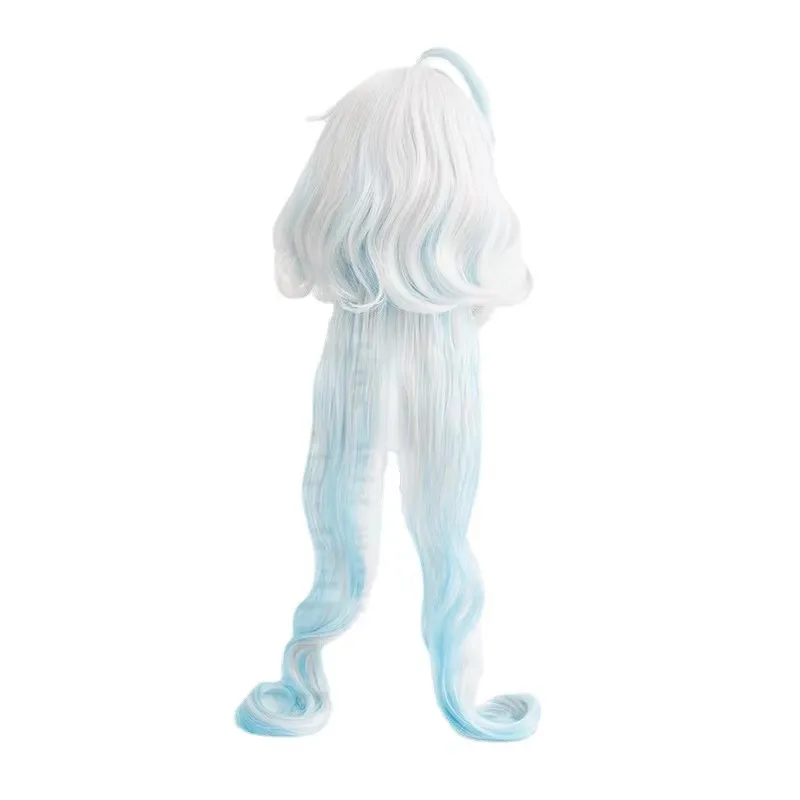 Furina cosplay peruca jogo genshin impacto 100cm azul branco resistente ao calor cabelo sintético festa de halloween cosplay anime perucas + peruca boné