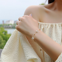 XUANYU Titanium Steel Hot Selling Plant Crystal Five Leaf Petal Flower Bracelet Adjustable Clover Sweet Women's Gift