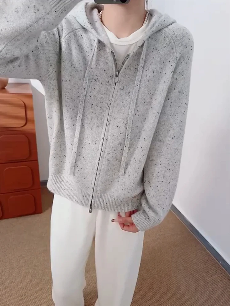 

Корейский вязаный открытый кардиган с капюшоном и ленивым цветком, осень-зима, новый простой универсальный топ большого размера, женский топ...