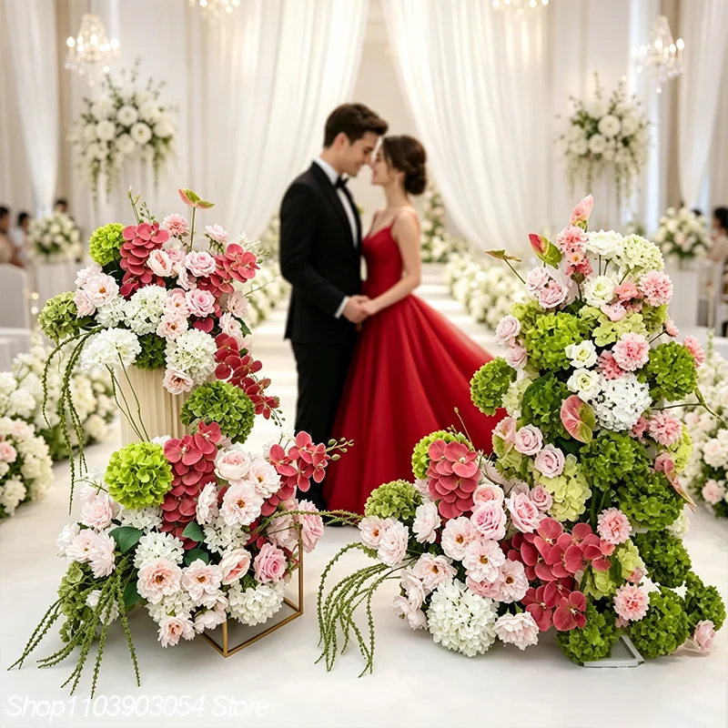5D Grün-Weiße Künstliche Hortensien-, Orchideen- und Pfingstrosen-Blumenarrangements für Hochzeits-Hintergrund-Dekoration, Tischdekoration, Bühnen- und Boden-Dekoration, Event-Requisiten – Detail 4