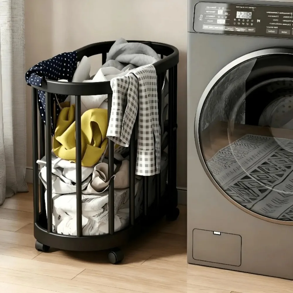 Large Floor Laundry Hamper with Wheels - Modern Rolling Fitness Equipment Storage Baskets for Laundry Room Bathroom Bedroom Dorm