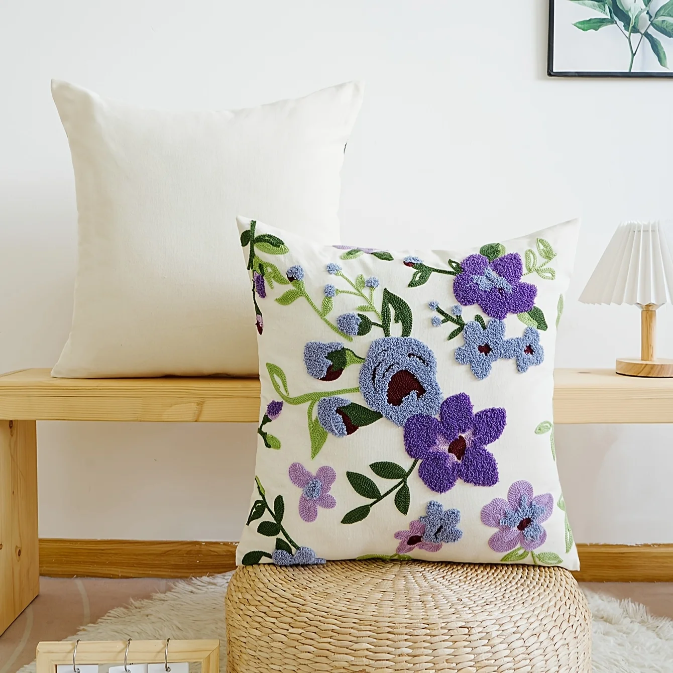 Boho Lila Blumen-Kissenbezug Ästhetischer Lavendel-Blumen Dekorativer Kissenbezug für Sofa Couch Wohndekor