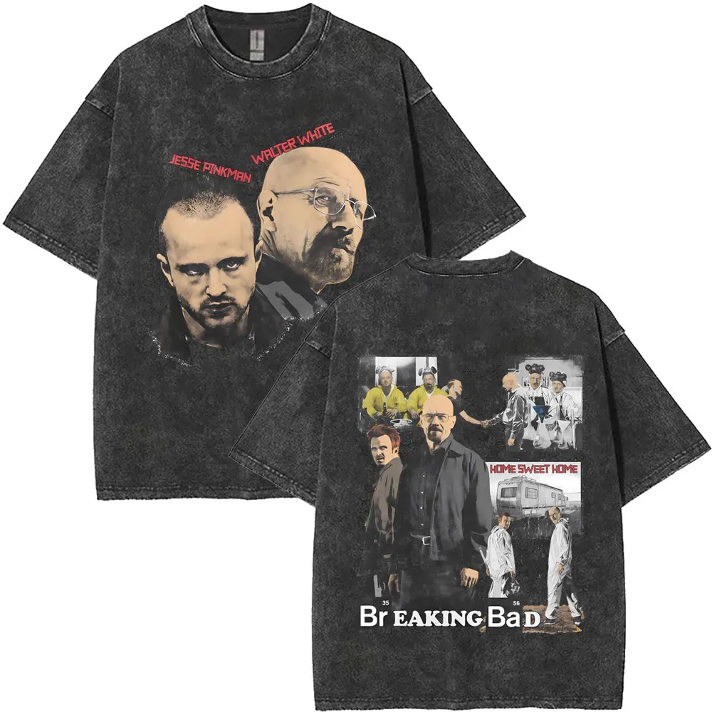 

Tv Show Breaking Bad Washed Vintage T-shirt Heisenberg Walter Graphic T-shirts Jesse Pinkman Print Tshirt Men Oversized T Shirts
