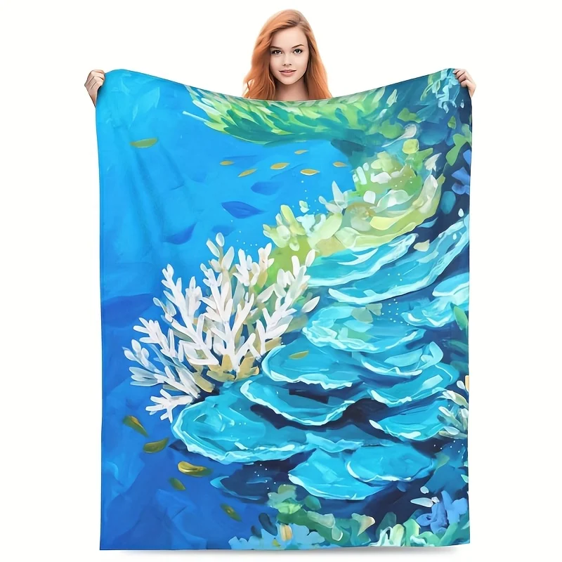 Painted with a blue pond pattern Flannel printed blanket suitable for all seasons suitable for living room office sofa travel