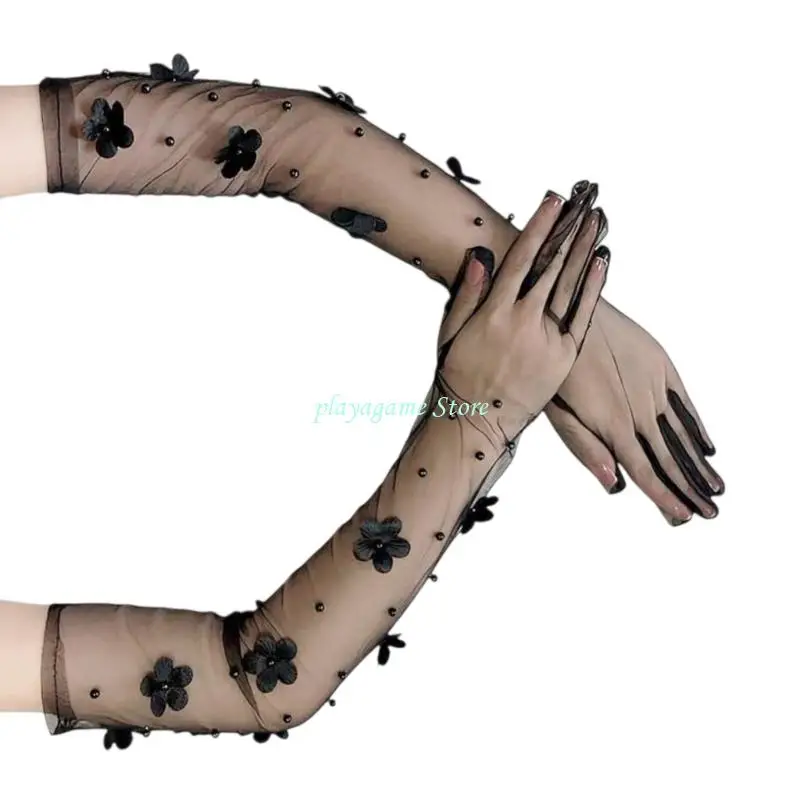 Y88A Gants fleurs dentelle extensible