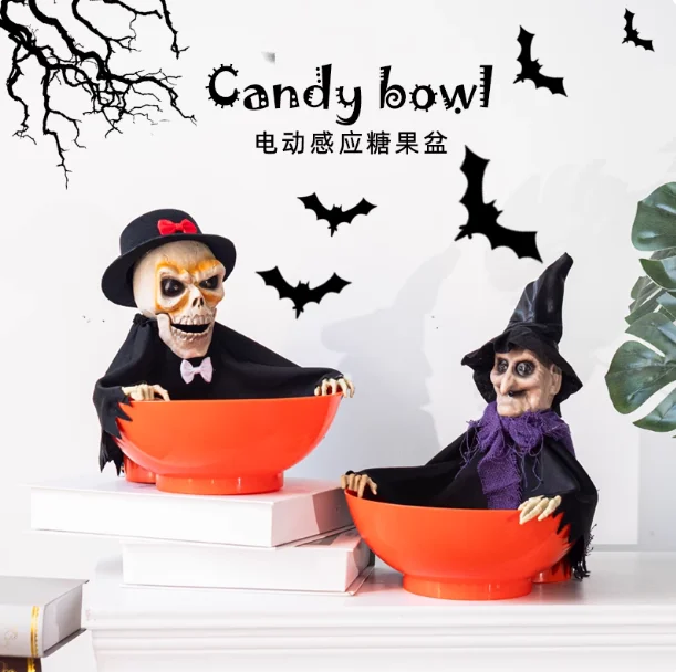 

Halloween Skeleton Toy Creative Gift Ornament Electric Motion-Activated Candy Bowl Walking Ghost Hand Bar Decor Prop