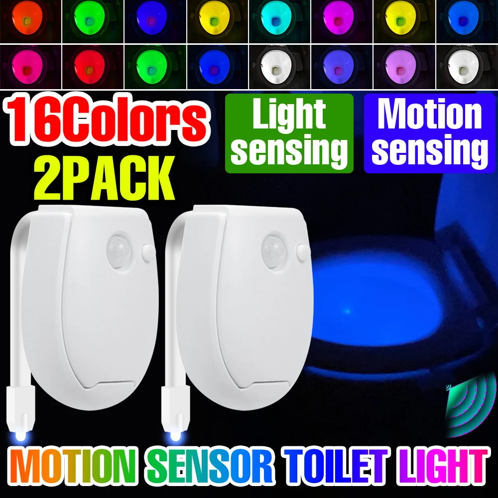 2Pack LED Smart PIR Motion Sensor Toilet Lights Waterproof Toilet Seat Washroom Backlight Lamp Indoor Bathroom Night Lighting