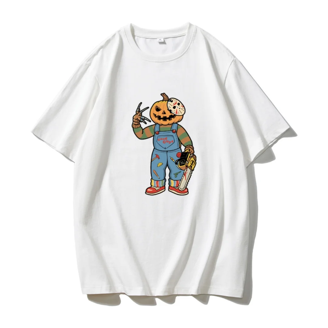 هالوين اليقطين القاتل الجرافيك تي شيرت الصيف موضة الترفيه تنوعا تنفس القطن الخالص الرجال والنساء Y2K تي شيرت