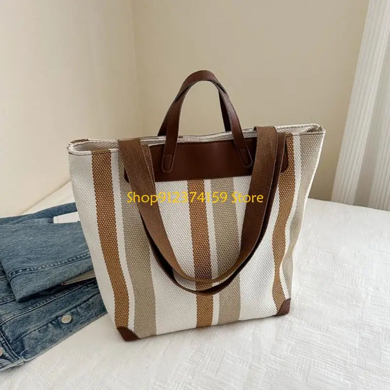 

G5AE Элегантная полосатая холщовая сумка на плечо для женщин Большая вместительная сумка под мышками