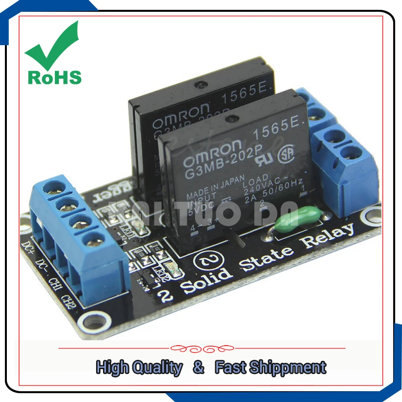 Hot 2-way/two channel 5V high-level solid-state relay module with fuse solid state relay 250V2A
