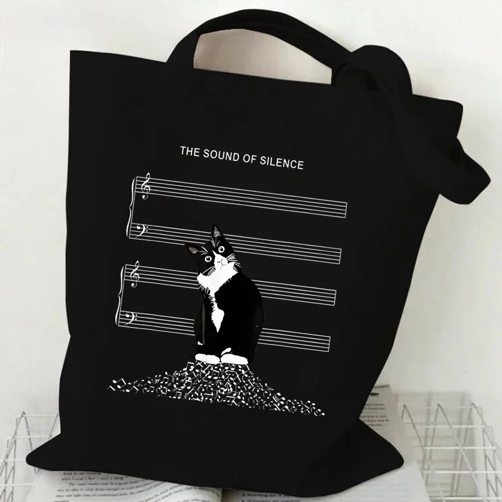 New Cat Series Women Tote Bags Cute Cow Cat Print Canvas Eco Handbag High Capacity Harajuku Fashion Cat Lovers Teen Shoulder Bag