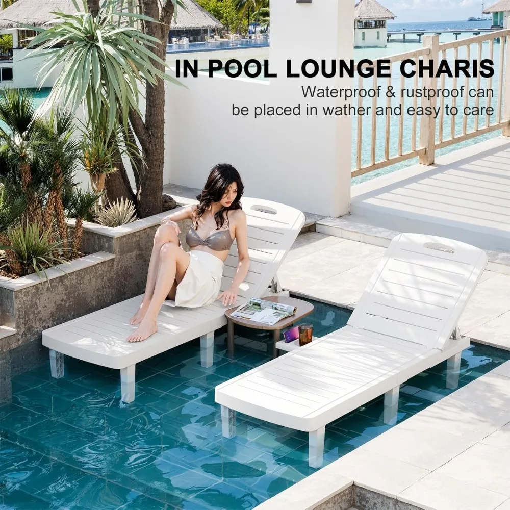 

Outdoor Chaise Lounge Chairs Set of 2, Oversized Lounge Chairs with 5-Level Adjustable Backrest & Cup Holder, Resin, Customized
