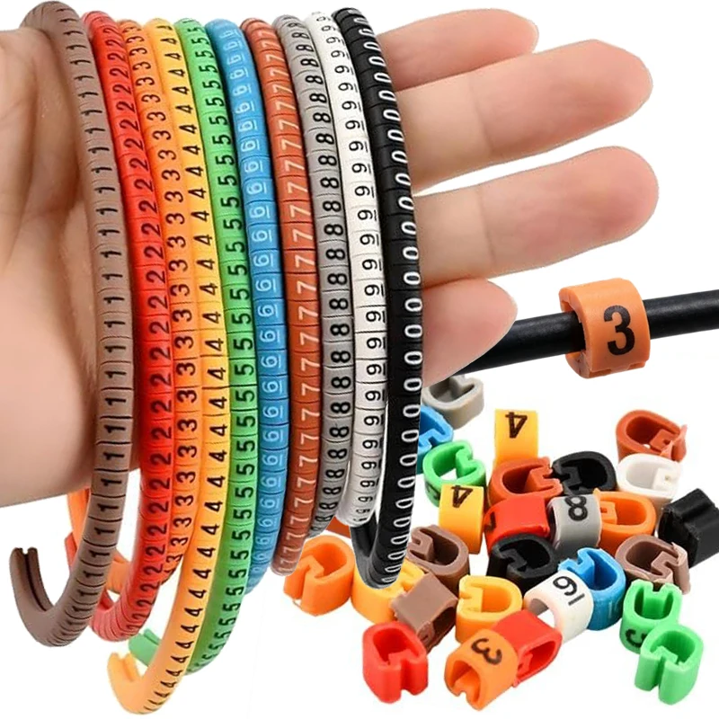 Colorful Cable Wire Marker 0 To 9 Number Insulation PVC Wire Organizer Sleeves Fixed Clips Electrical Cord Management Labels